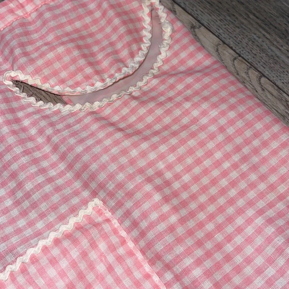 Vintage Pink Gingham High Chair Stroller Cover Embroidered‎ Duck Plastic Lined